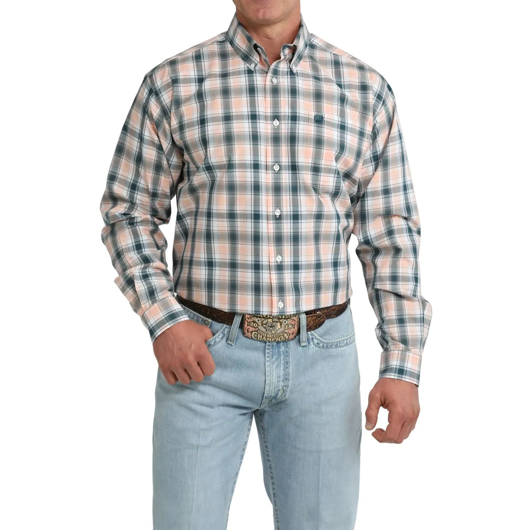 Cinch - Men’s Coral Plaid Long Sleeve Arena Shirt