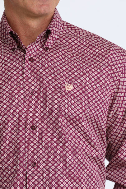 Cinch - Men’s Purple Geometric Long Sleeve Arena Shirt