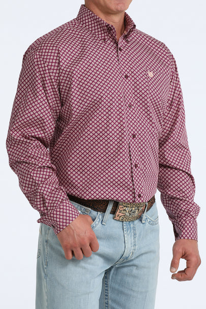 Cinch - Men’s Purple Geometric Long Sleeve Arena Shirt