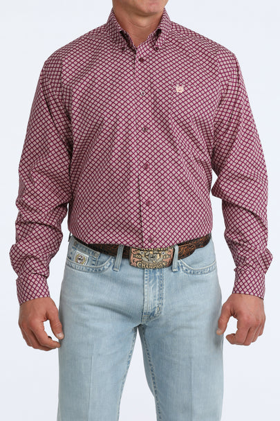 Cinch - Men’s Purple Geometric Long Sleeve Arena Shirt