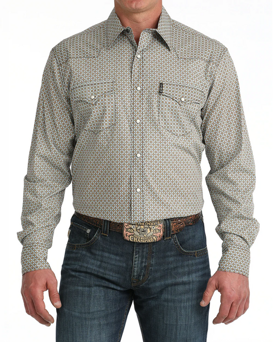 Cinch - Men's Blue/Brown Geo Modern Fit Arena Shirt