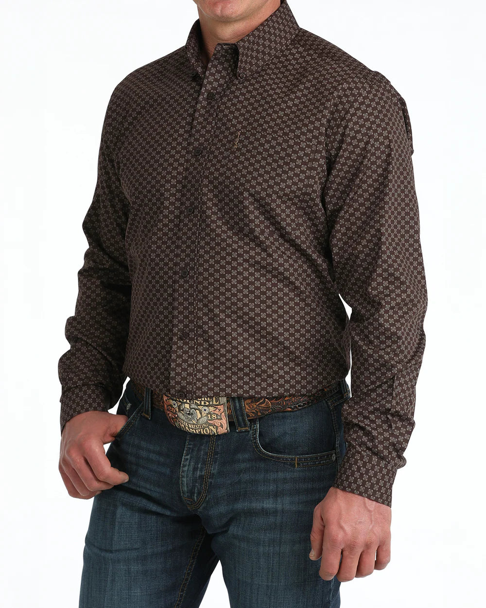 Cinch - Men's Brown Geo Modern Fit Arena Shirt