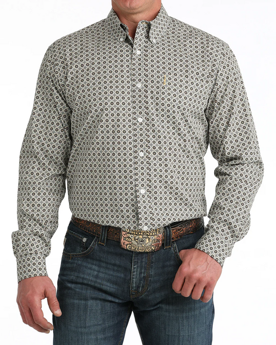 Cinch - Men's Khaki/Orange Geo Modern Fit Arena Shirt