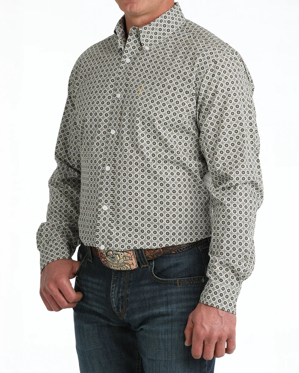 Cinch - Men's Khaki/Orange Geo Modern Fit Arena Shirt