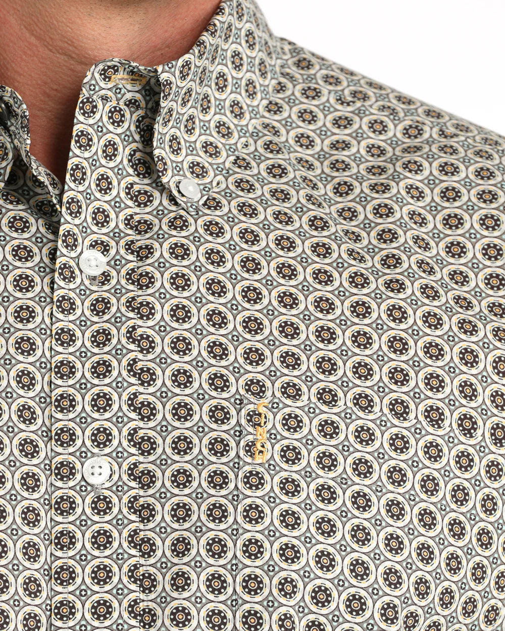 Cinch - Men's Khaki/Orange Geo Modern Fit Arena Shirt