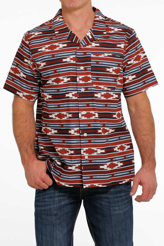 Cinch - Mens Red Aztec Camp Shirt