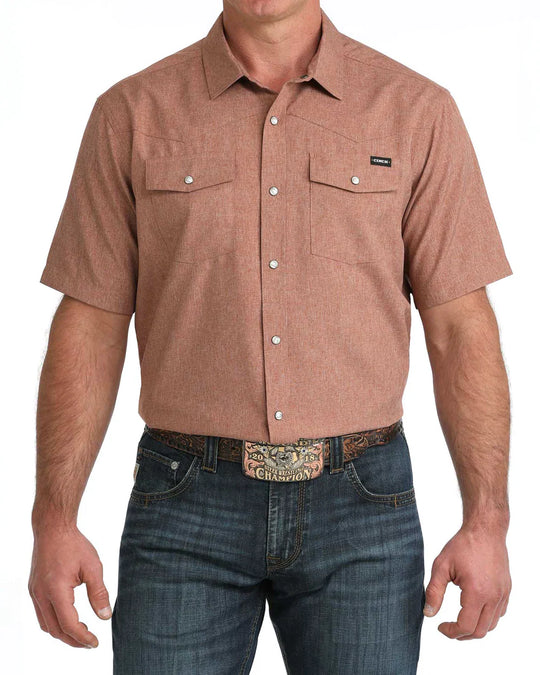 Cinch - Men's Brown Arena Flex Camp S/S Shirt