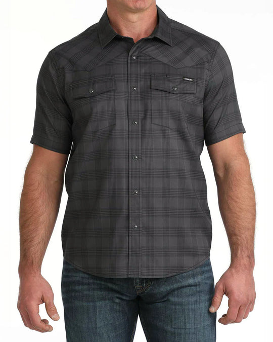 Cinch - Men's Black Plaid Arena Flex Camp S/S Shirt