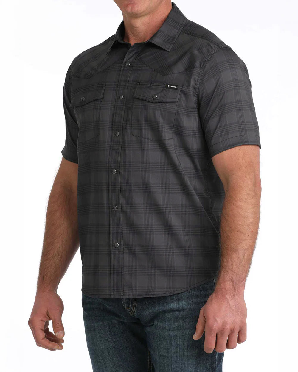 Cinch - Men's Black Plaid Arena Flex Camp S/S Shirt