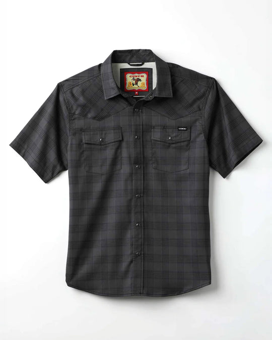 Cinch - Men's Black Plaid Arena Flex Camp S/S Shirt