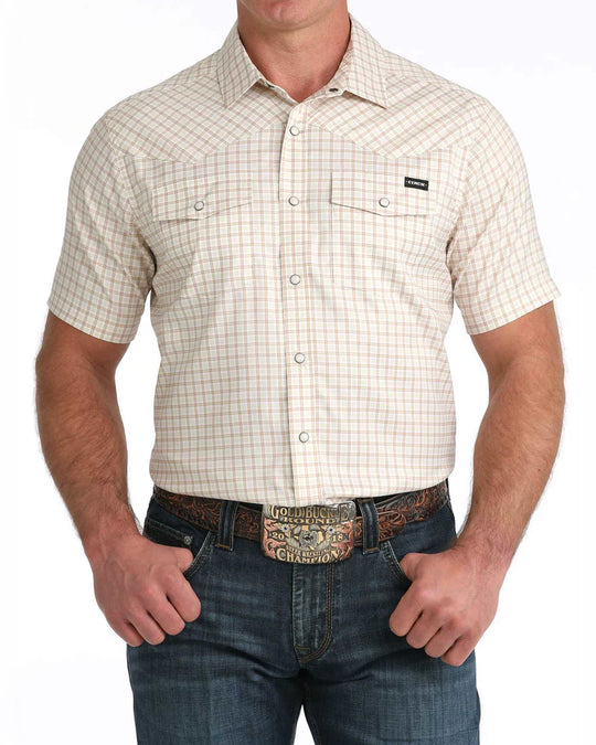 Cinch - Men's White Plaid Arena Flex Camp S/S Shirt