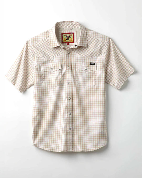 Cinch - Men's White Plaid Arena Flex Camp S/S Shirt