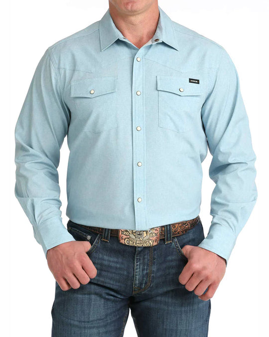 Cinch - Men's Light Blue Stretch Ripstop Camp Arena Shirt