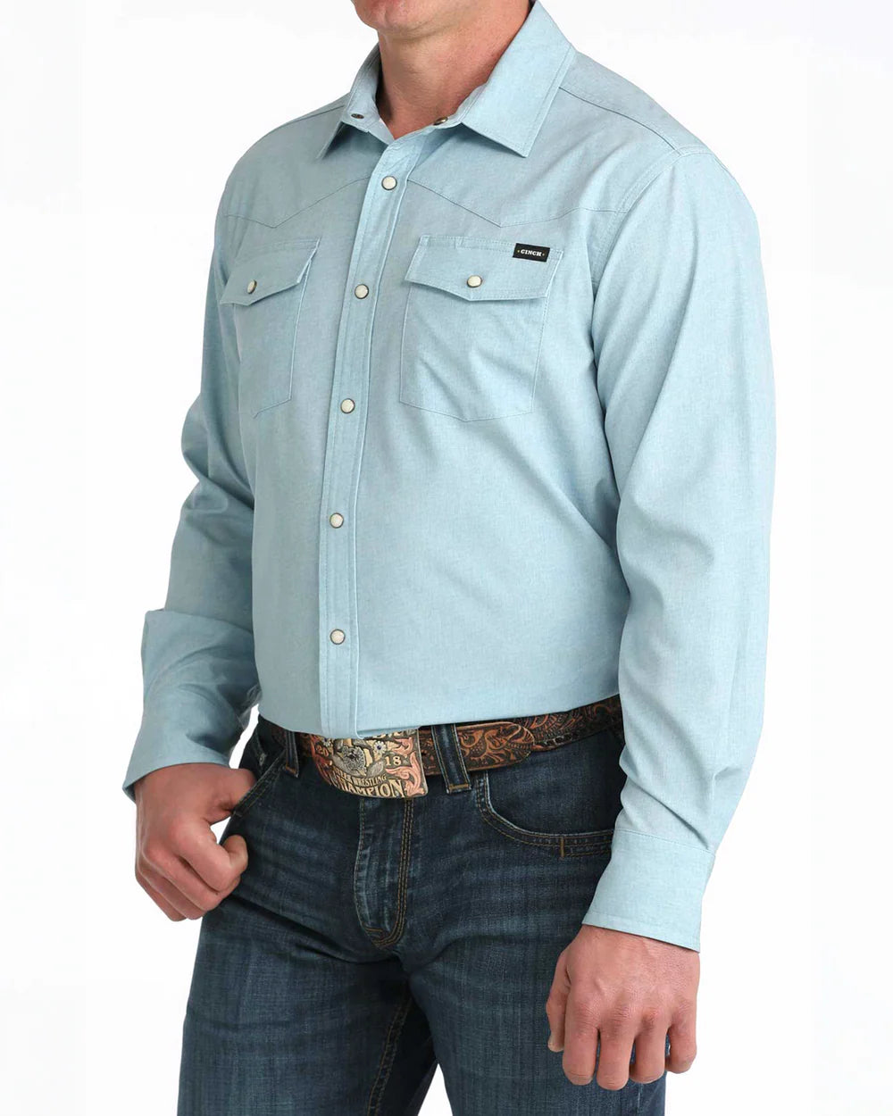 Cinch - Men's Light Blue Stretch Ripstop Camp Arena Shirt