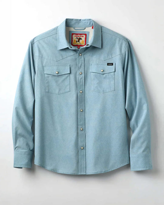 Cinch - Men's Light Blue Stretch Ripstop Camp Arena Shirt