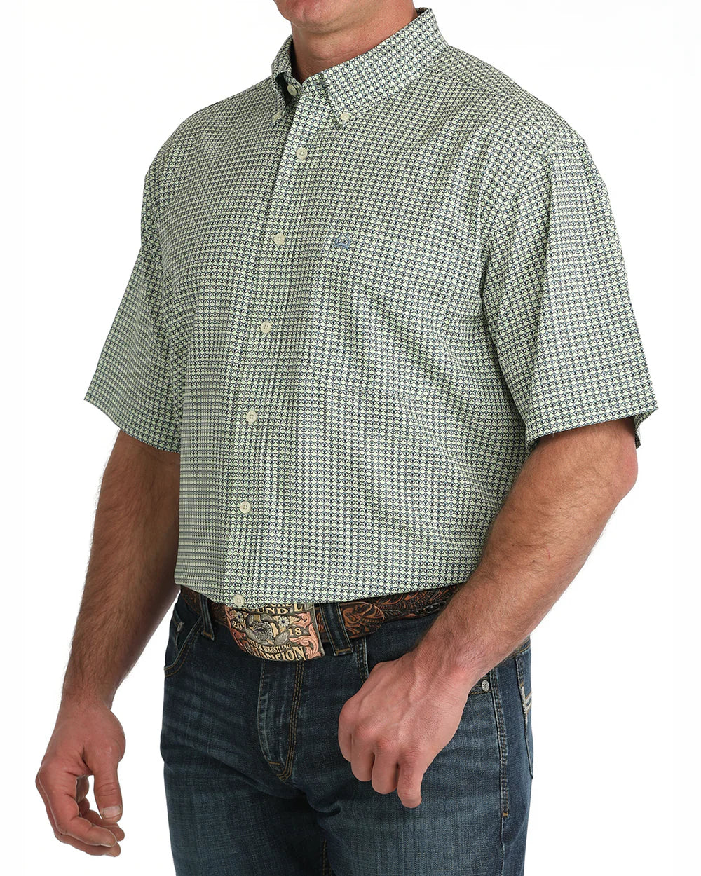 Cinch - Men's Green Geo SS Button Down