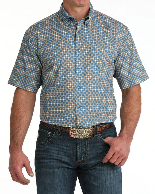 Cinch - Men's Arenaflex Blue Geo SS Arena Shirt