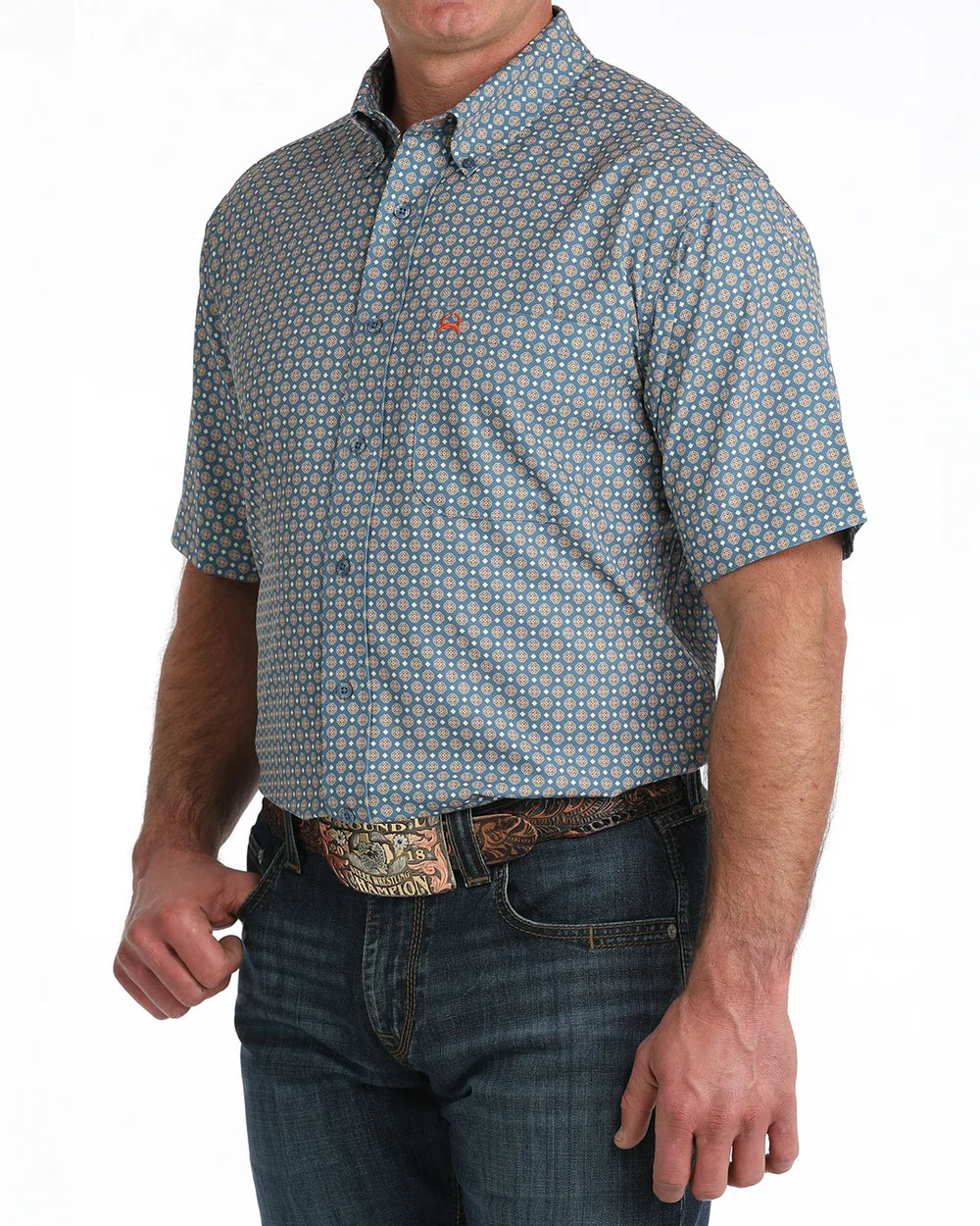 Cinch - Men's Arenaflex Blue Geo SS Arena Shirt