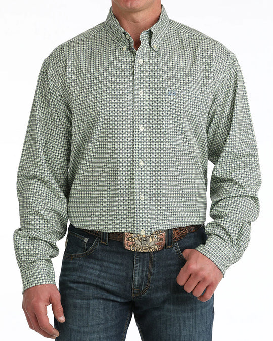 Cinch - Men's Green Geo Long Sleeve Arena Shirt
