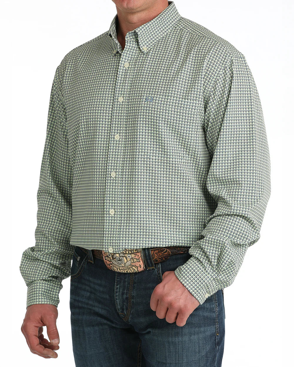 Cinch - Men's Green Geo Long Sleeve Arena Shirt