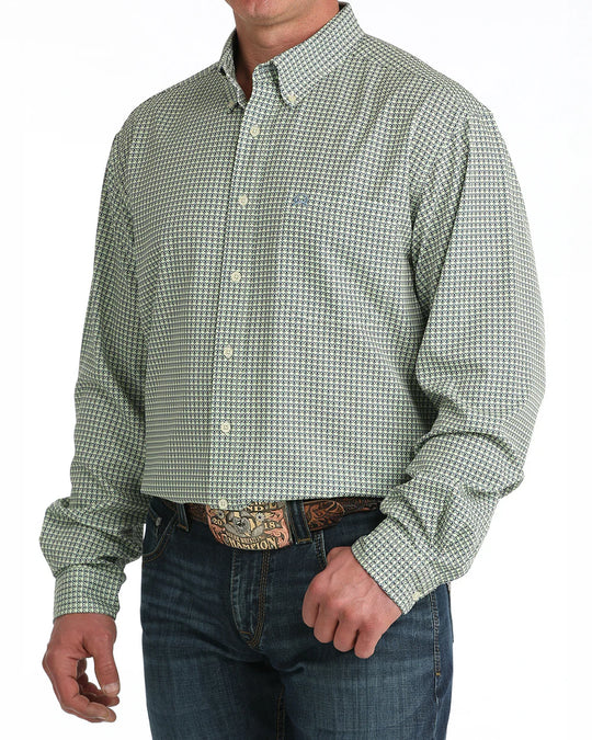 Cinch - Men's Green Geo Long Sleeve Arena Shirt