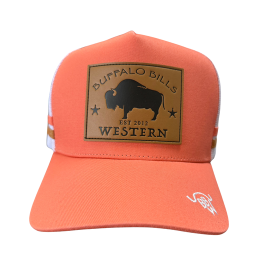 BBWS - Peach/White Bison Leather Patch Cap