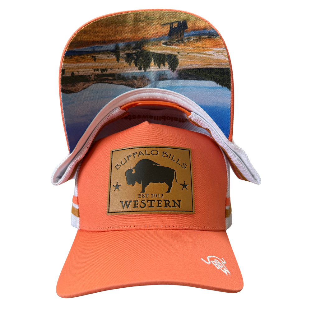BBWS - Peach/White Bison Leather Patch Cap