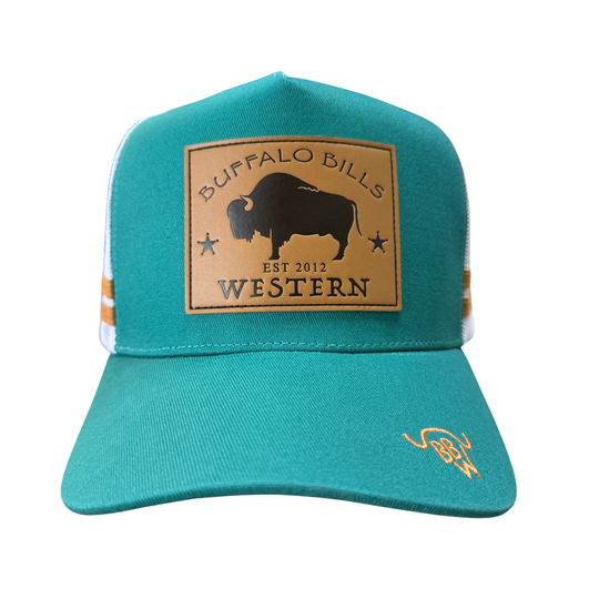 BBWS - Teal/White Bison Leather Patch Cap