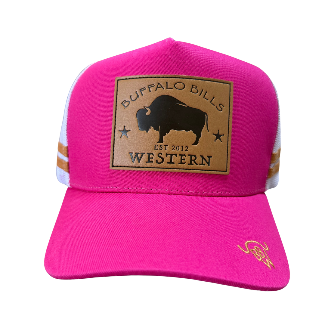 BBWS - Pink/White Bison Leather Patch Cap