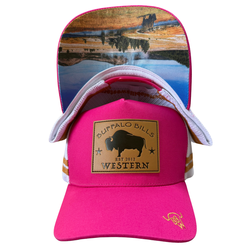 BBWS - Pink/White Bison Leather Patch Cap