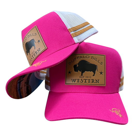 BBWS - Pink/White Bison Leather Patch Cap