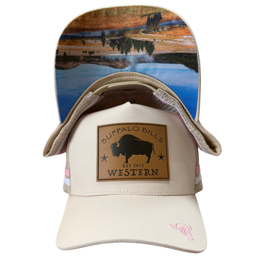BBWS - Cream/Pink Bison Leather Patch Cap