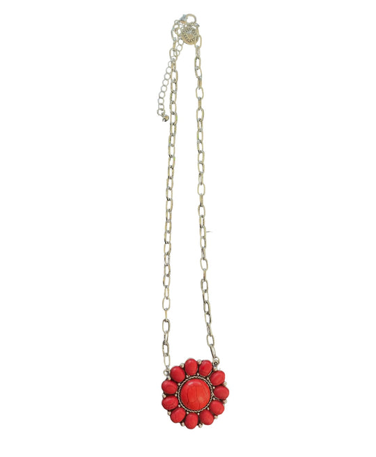 West & Co - Red Flower Concho Necklace