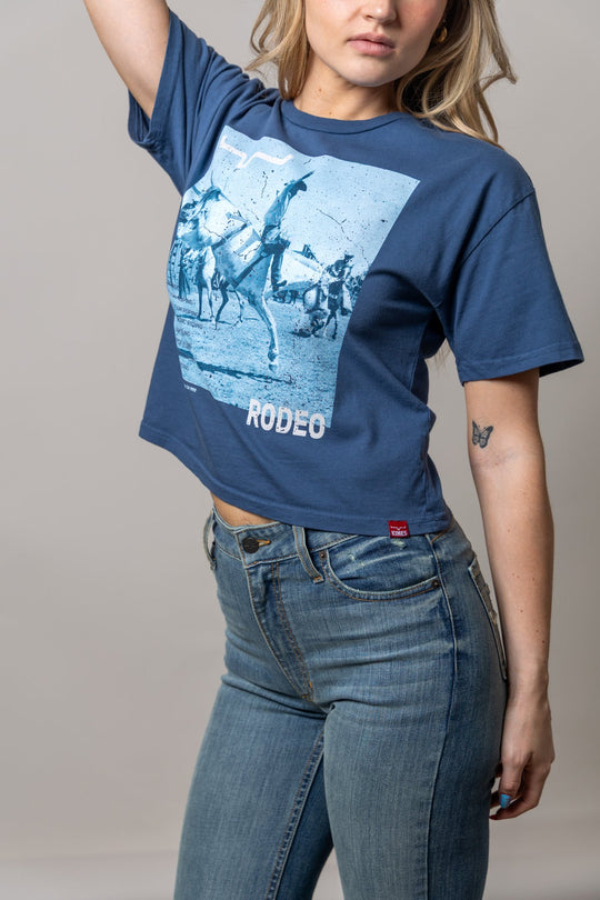 Kimes Ranch - Womens Not Our First Dark Blue Cropped Tee