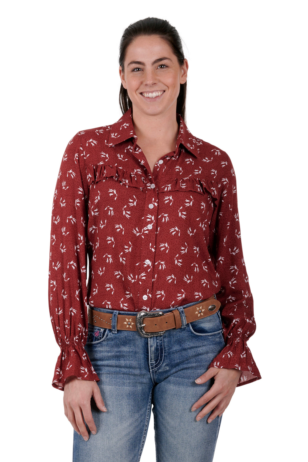 Pure Western - Womens Nylah Red Arena Shirt
