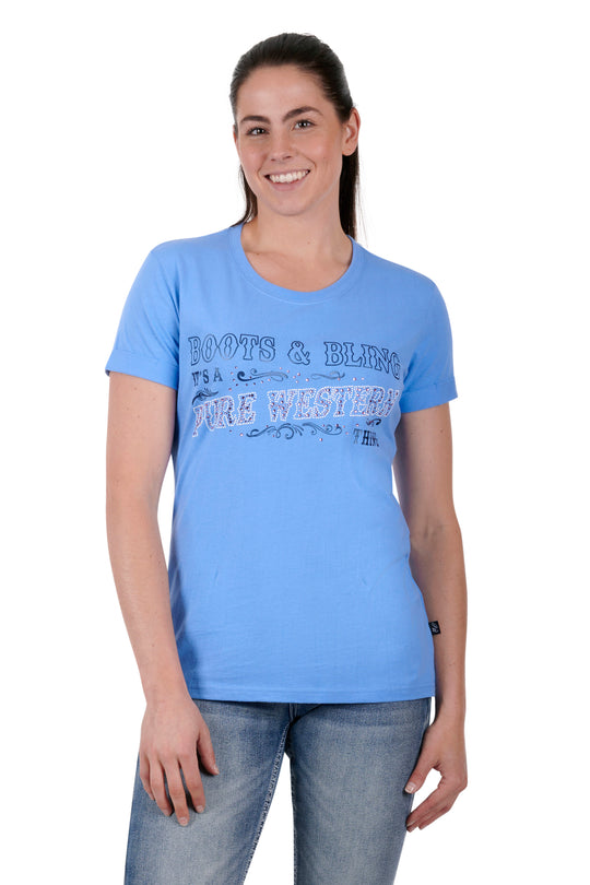 Pure Western - Womens Mae Lt Blue Tee