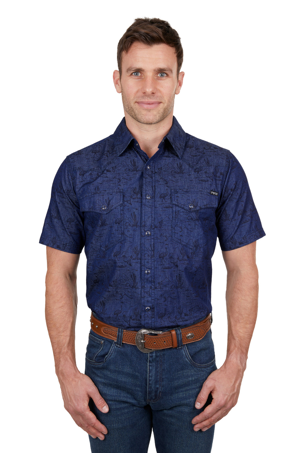 Pure Western - Mens Navy Drew Short Sleeve Arena