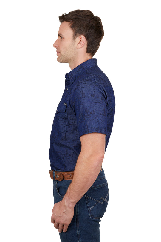 Pure Western - Mens Navy Drew Short Sleeve Arena