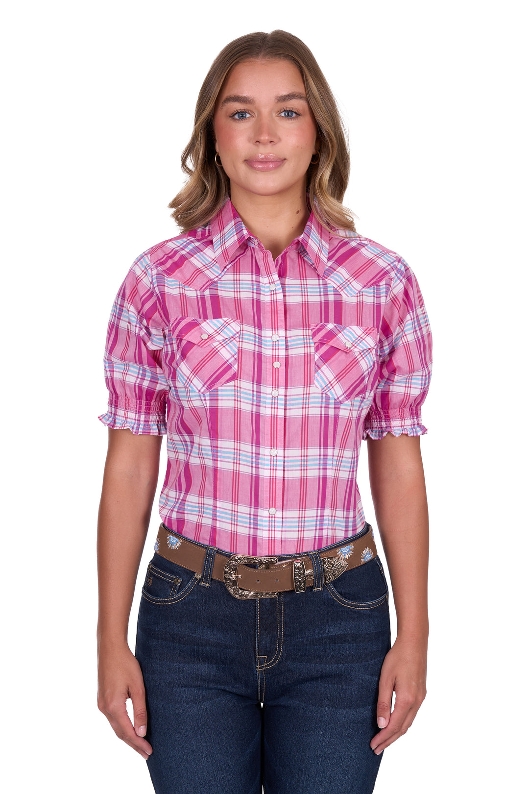 Pure Western - Womens Pink Check Leni SS Shirt