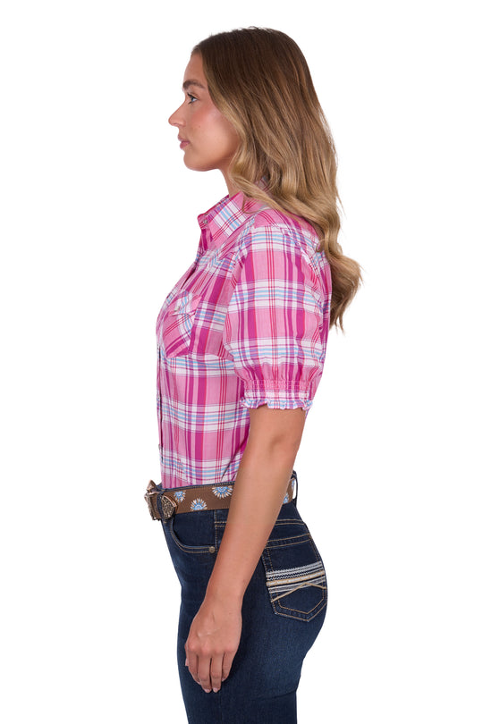 Pure Western - Womens Pink Check Leni SS Shirt