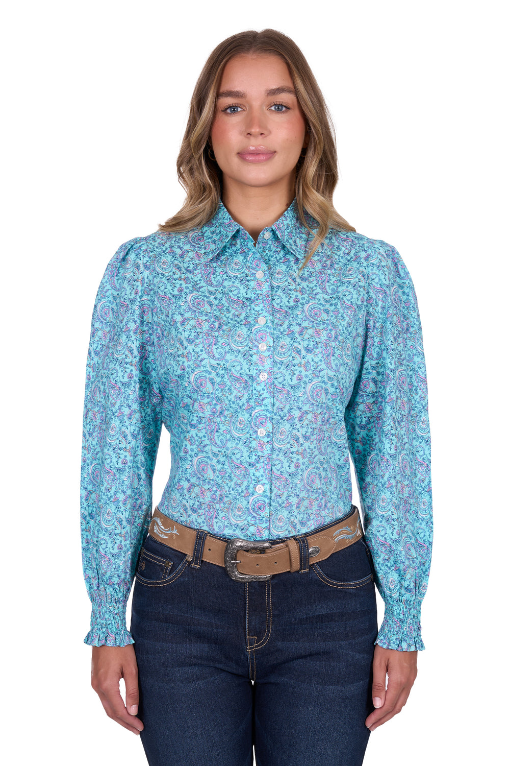 Pure Western - Womens Turquoise Riley Arena Shirt