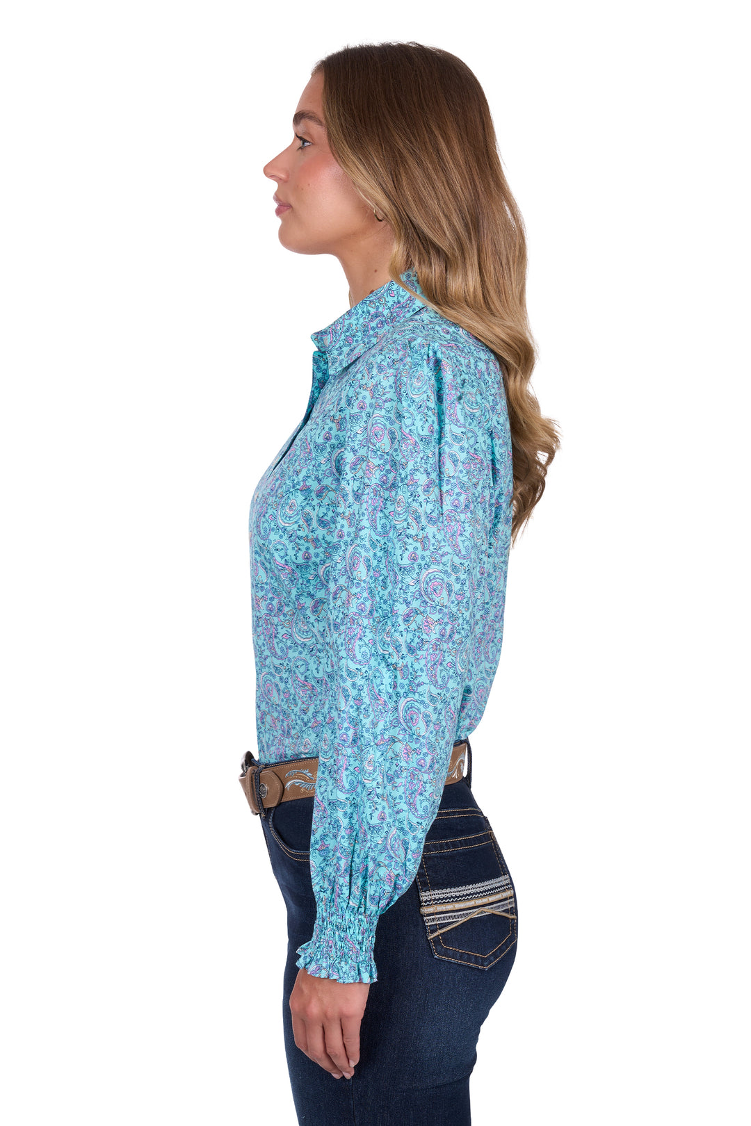 Pure Western - Womens Turquoise Riley Arena Shirt
