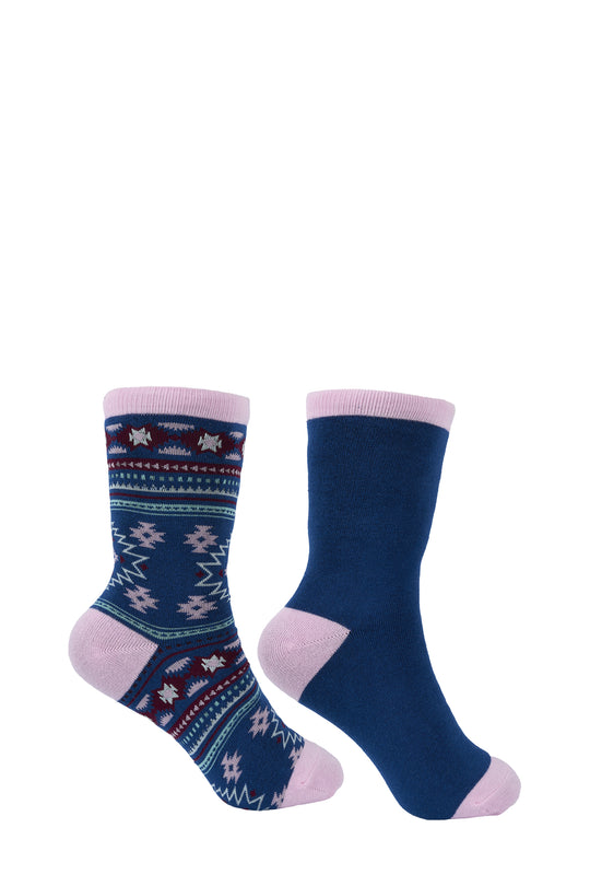 Pure Western - Navy/Pink Kids Crew Socks Twin Pack