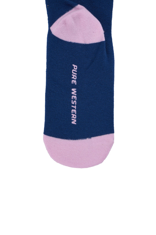 Pure Western - Navy/Pink Adult Crew Socks Twin Pack