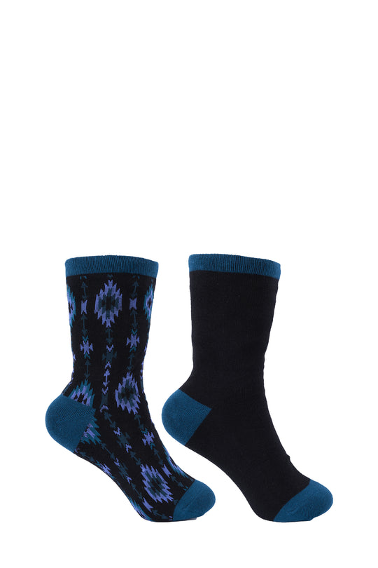 Pure Western - Black/Teal Kids Crew Socks Twin Pack