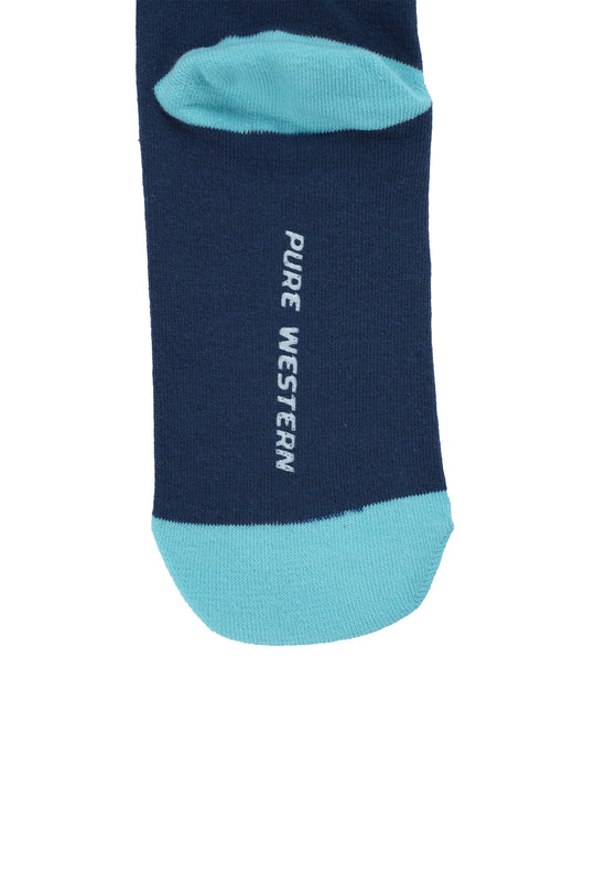 Pure Western - Navy/Turquoise Adult Crew Socks Twin Pack