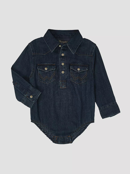 Wrangler - Baby Long Sleeve Western Snap Denim Bodysuit