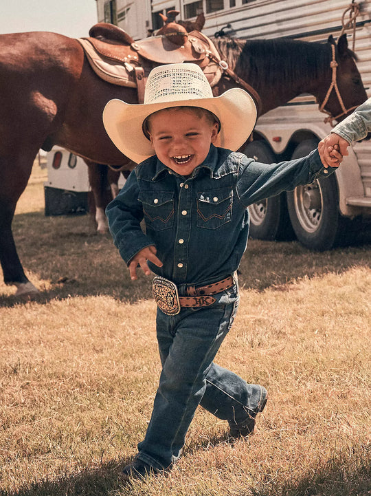 Wrangler - Baby Long Sleeve Western Snap Denim Bodysuit