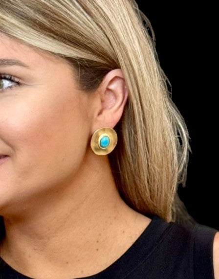 West & Co - Oval Turquoise Gold Earrings