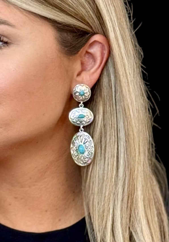 West & Co - Turquoise & Silver Concho Earrings